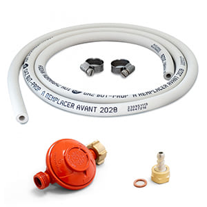 Kit connexion gaz complet 6 x 12 mm Appareils gaz( Détendeur PROPANE 37 mbar + tuyau souple 1.50m + embout tétine ) - UNIVERS DU PRO